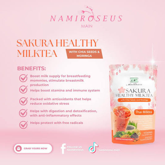 Namiroseus SAKURA Healthy Thai Milktea - 10 Sachets -ON SALE‼️ OCTOBER 30 2025 EXPIRY‼️