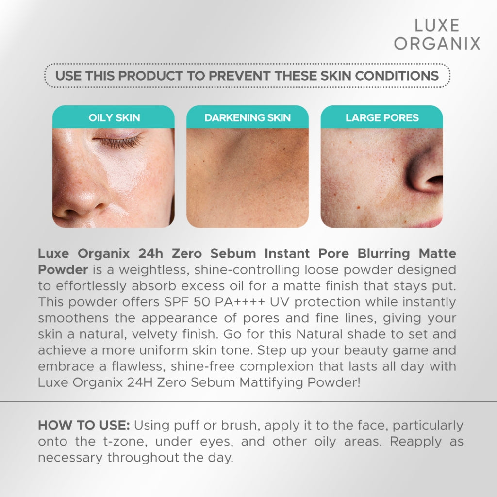 Luxe Organix 24H Zero Sebum Instant Pore Blurring Weightless Matte Powder Spf 50 Pa++++ Natural 15G