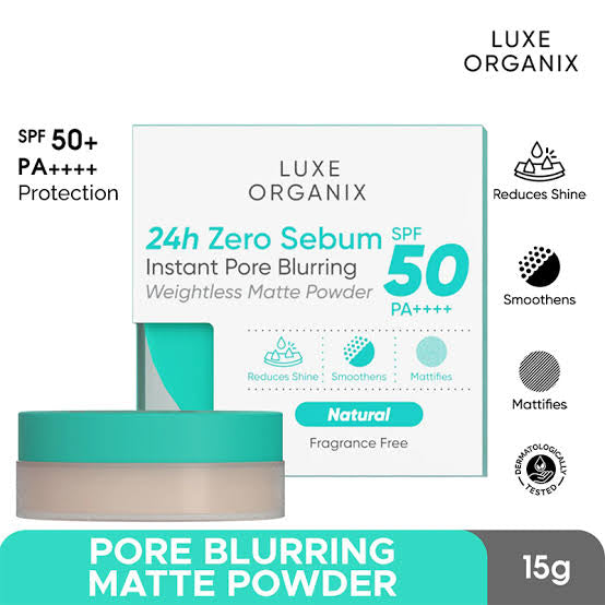 Luxe Organix 24H Zero Sebum Instant Pore Blurring Weightless Matte Powder Spf 50 Pa++++ Natural 15G