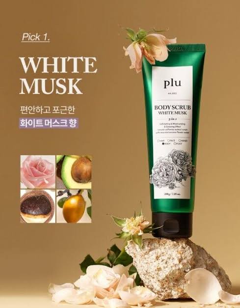 plu Body Scrub White Musk 200g 3 in 1 (Moisturizing, Exfoliating, Glowing) 200g