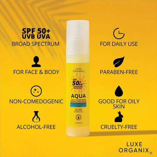 Luxe Organix Aqua Daily Sunscreen SPF50+ PA*** UVA/UVB Protection 50ml