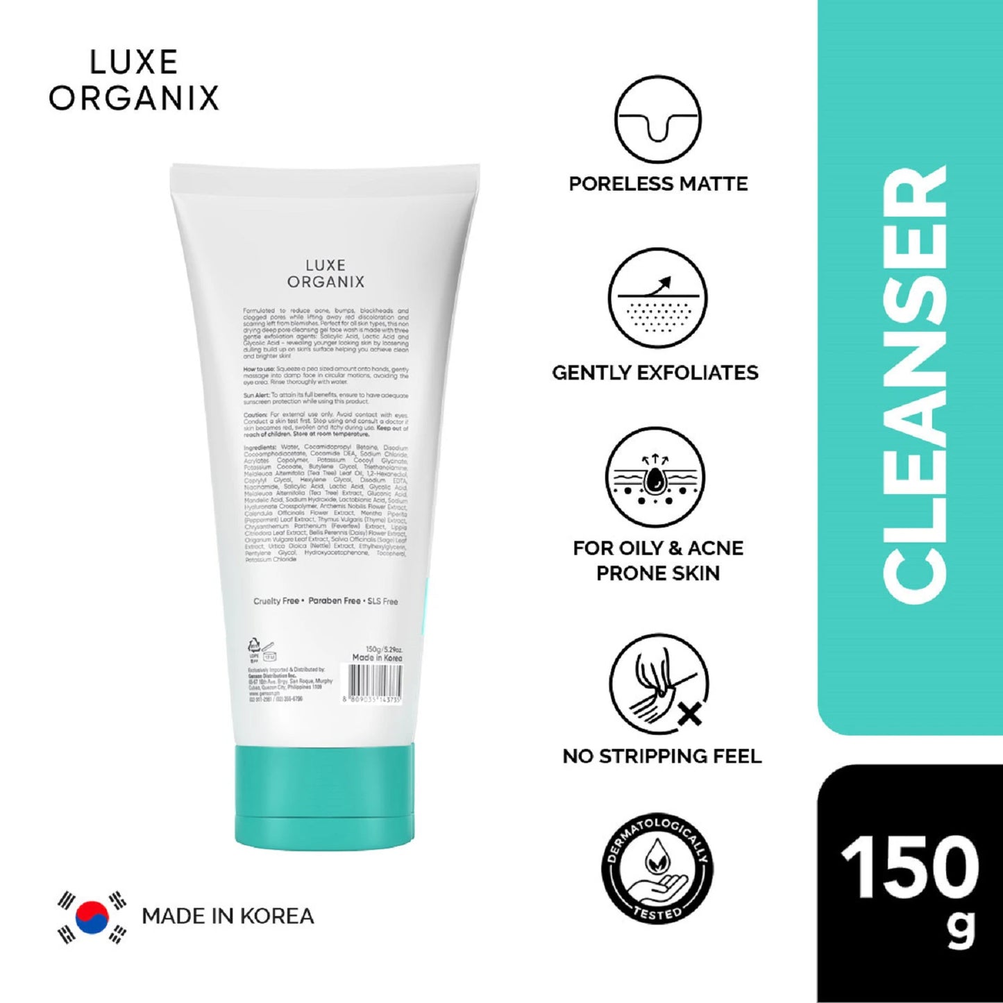 Luxe Organix Miracle Solutions Acne Derm AHA/BHA Gel Cleanser - 150ml