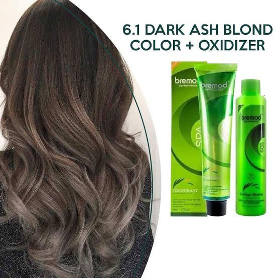 Bremod 6.1 Dark Ash Blonde Hair Color Dye Cream & 9% Oxidizer