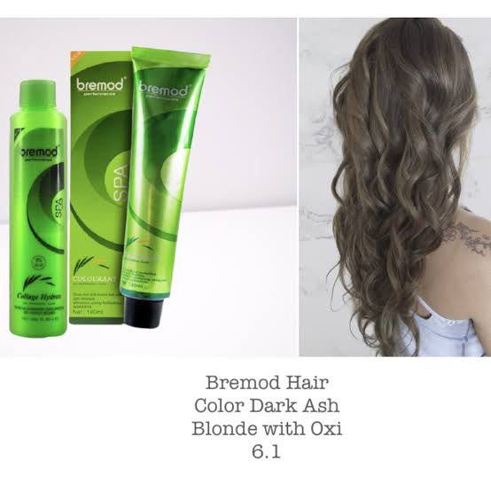 Bremod 6.1 Dark Ash Blonde Hair Color Dye Cream & 9% Oxidizer