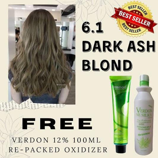 Bremod 6.1 Dark Ash Blonde Hair Color Dye Cream & 9% Oxidizer