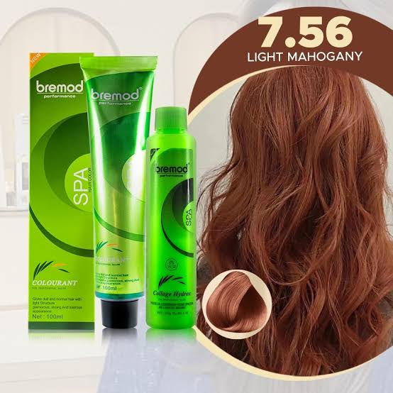 Bremod 7.56 Light Mahogany Hair Color Dye Cream & 6% Oxidizer