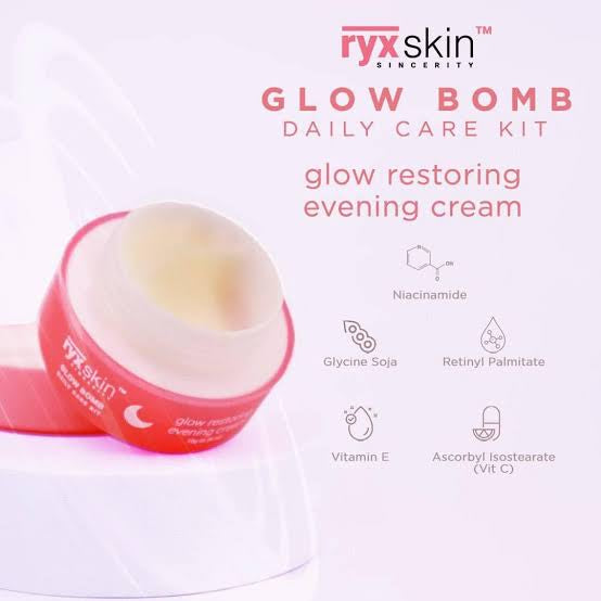 Ryx Skin Sincerity Glow Bomb Daily Care Kit Glow Restoring Evening Cream 10g