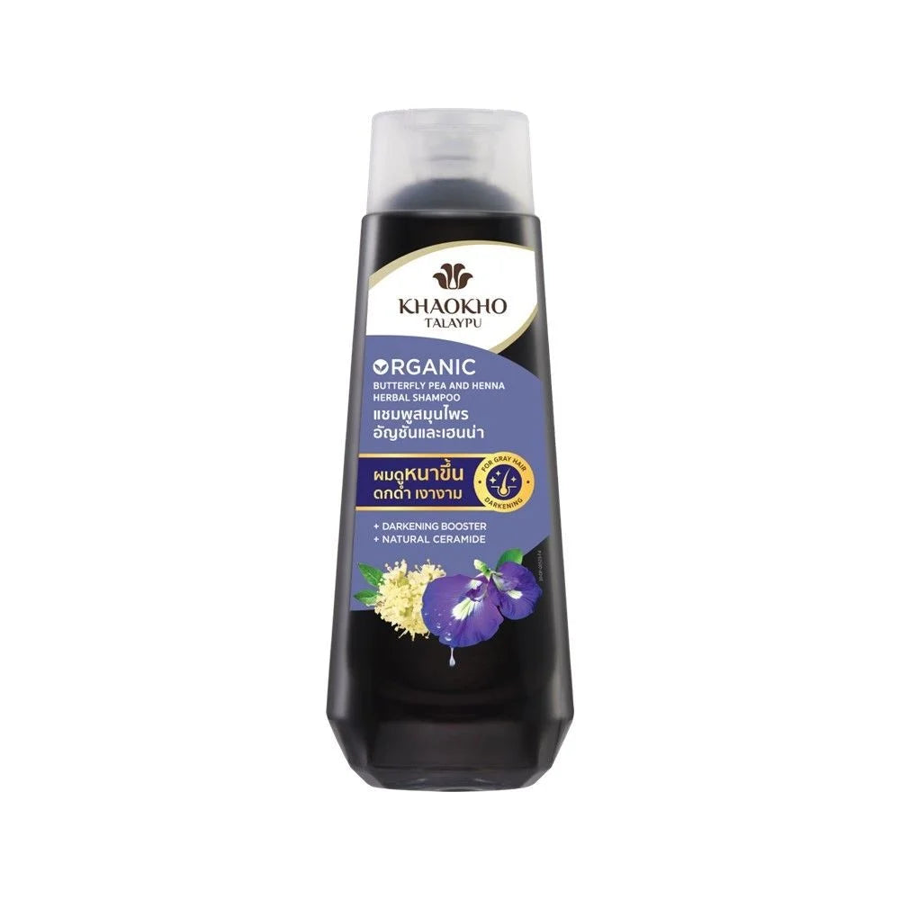 KHAOKHO TALAYPU ORGANIC BUTTERFLY PEA AND HENNA HERBAL SHAMPOO ANTI GRAY HAIR 180ML