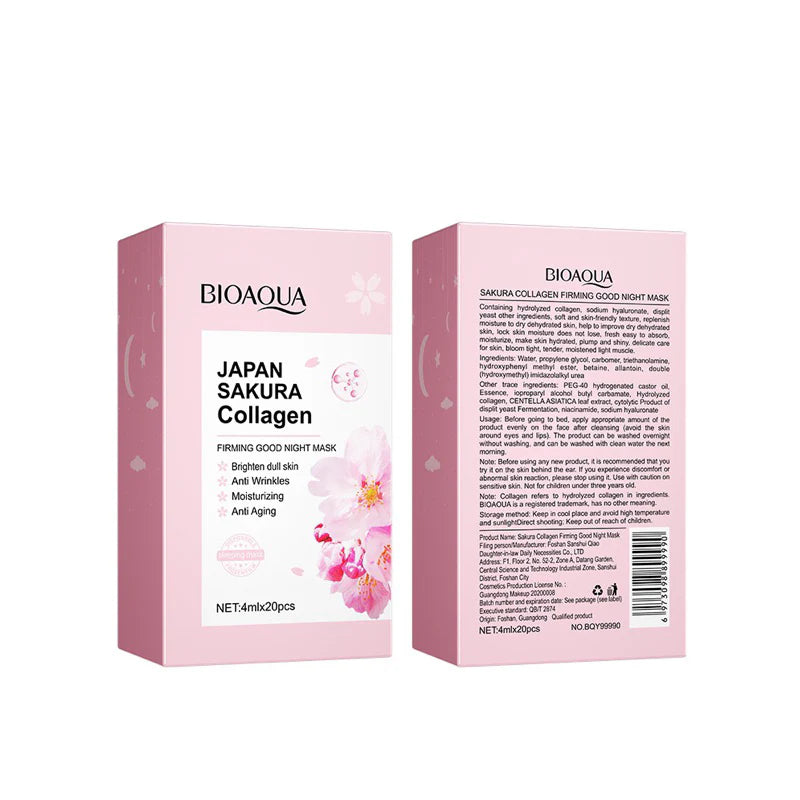 BIOAQUA JAPAN Sakura Collagen firming sleeping mask serum essence 20 sachet per Box