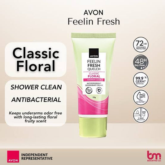 AVON FEELIN FRESH QUELCH CLASSIC FLORAL Anti-Perspirant Deodorant Cream 55G