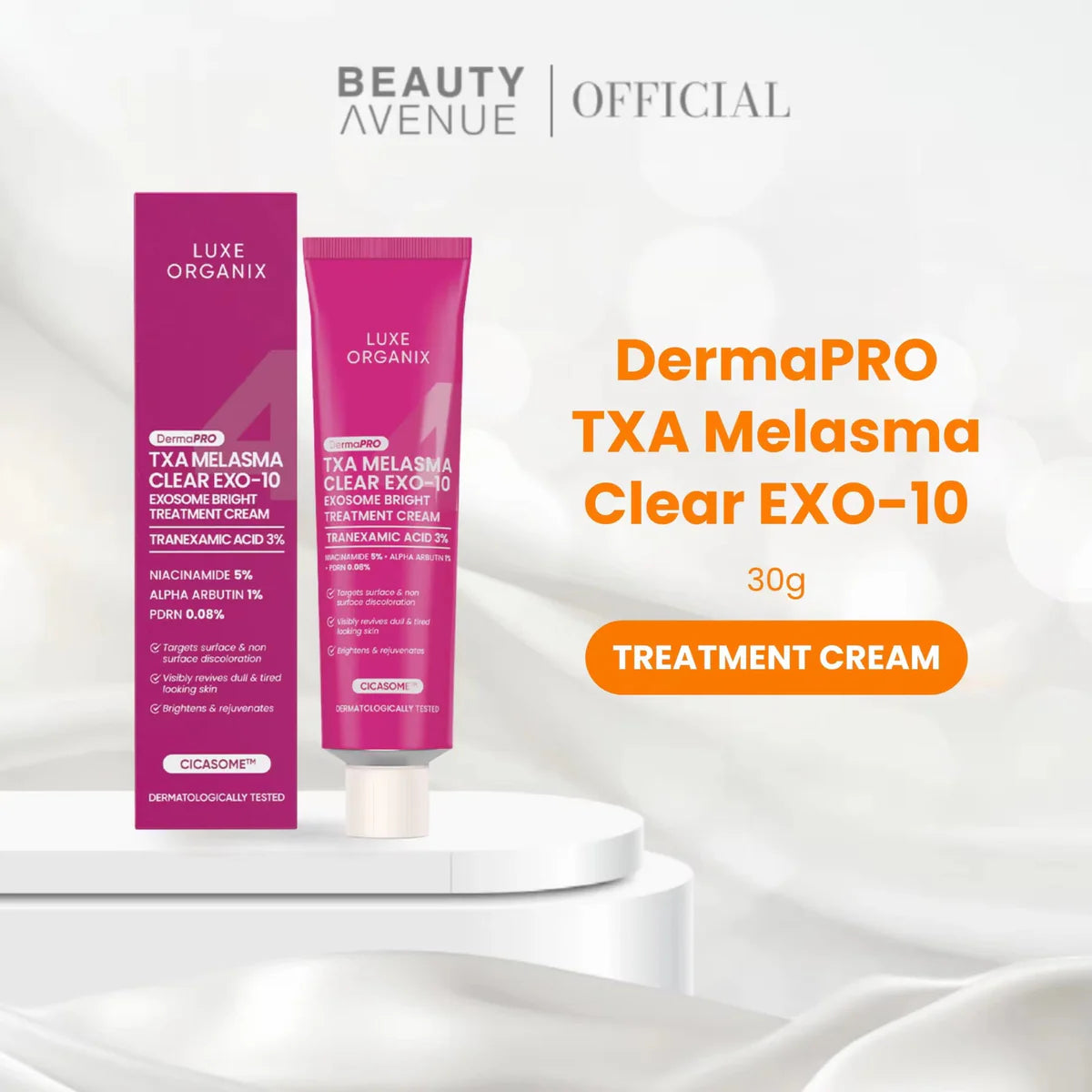 LUXE ORGANIX DERMAPRO TXA MELASMA CLEAR EXOSOME BRIGHT TREATMENT CREAM 30G