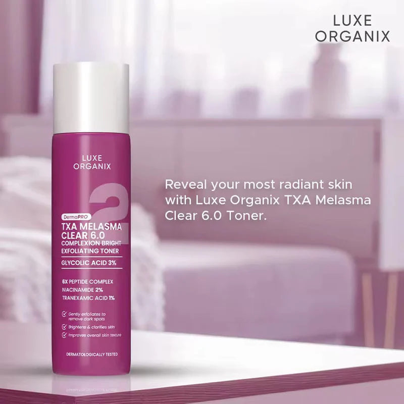 LUXE ORGANIX
TXA MELASMA CLEAR 6.0 COMPLEXION BRIGHT EXFOLIATING TONER 150ML