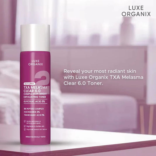 LUXE ORGANIX
TXA MELASMA CLEAR 6.0 COMPLEXION BRIGHT EXFOLIATING TONER 150ML