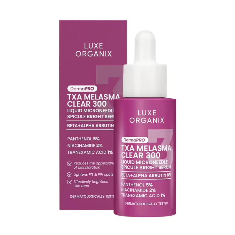 LUXE ORGANIX TXA MELASMA CLEAR 300 MICRONEEDLE SPICULE BRIGHT SERUM 30ML