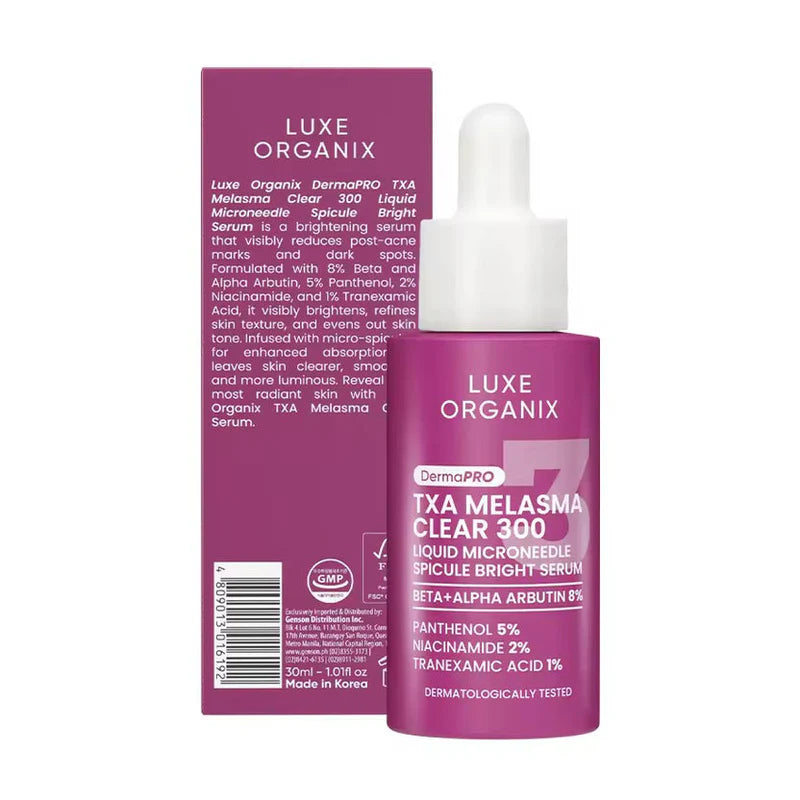 LUXE ORGANIX TXA MELASMA CLEAR 300 MICRONEEDLE SPICULE BRIGHT SERUM 30ML