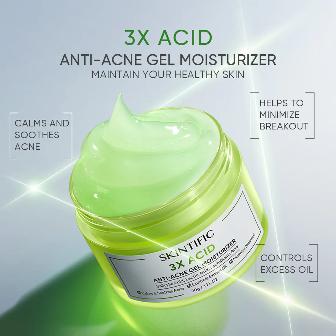 SKINTIFIC 3X Acid Acne-Care Gel Moisturizer 30g