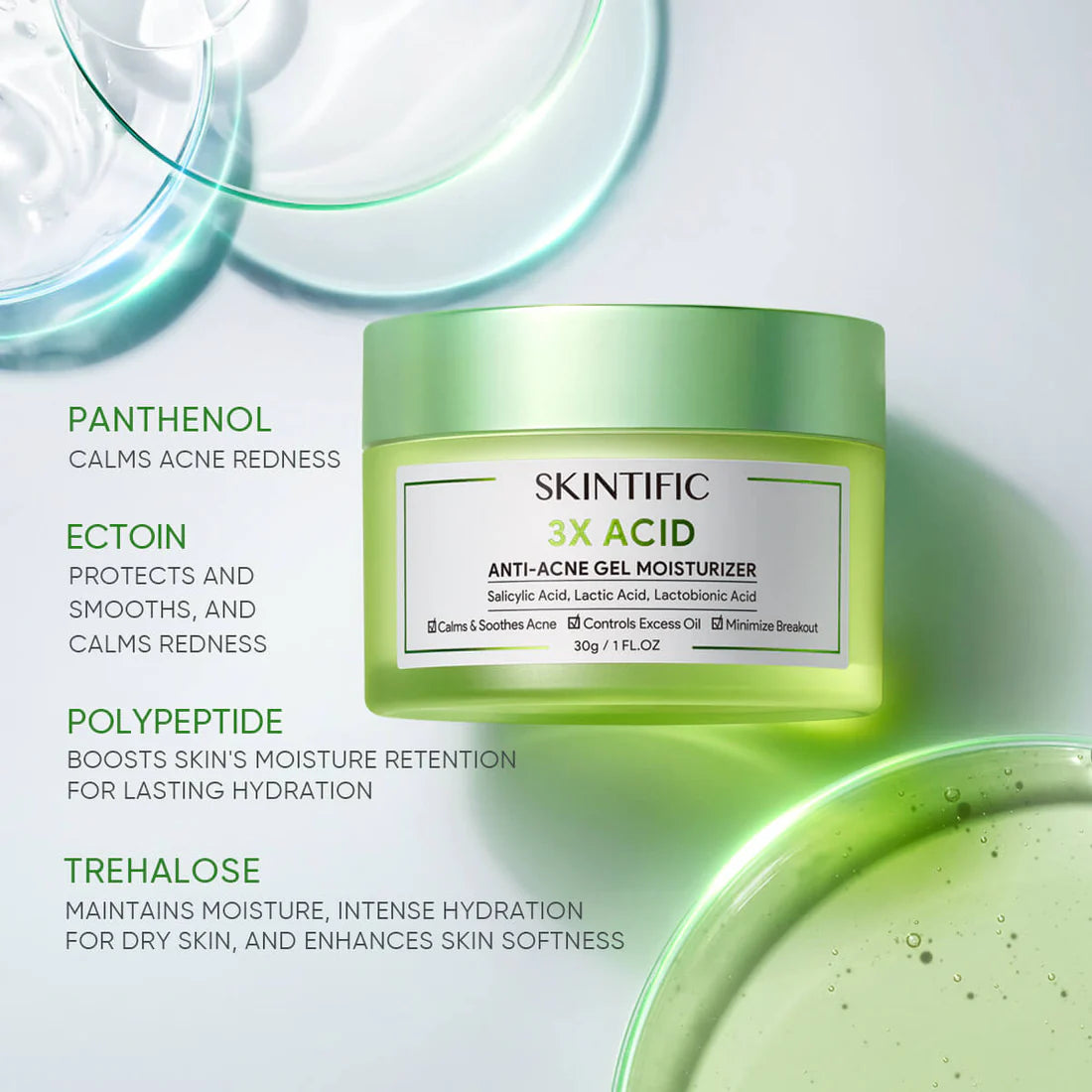SKINTIFIC 3X Acid Acne-Care Gel Moisturizer 30g