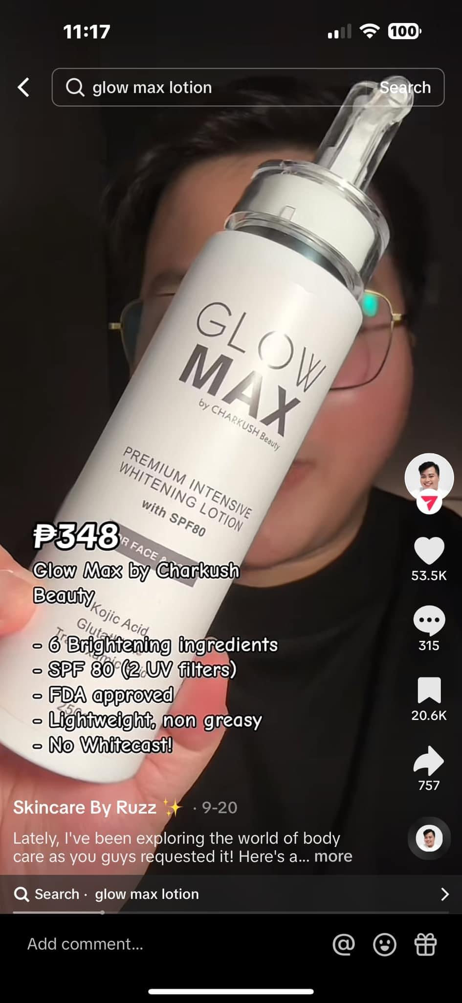 CHARKUSH BEAUTY Glowmax Premium Intensive Whitening Lotion 250g