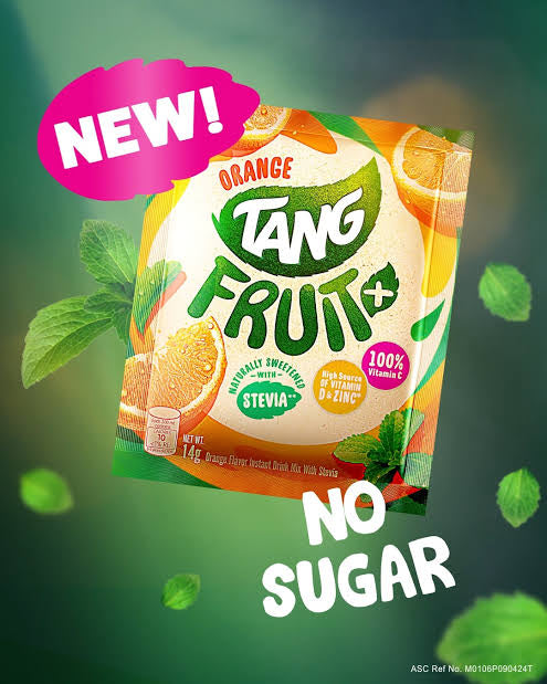 Tang Powdered Orange Fruit + Juice No SUGAR - Naturally Sweetened with Stevia - 14g