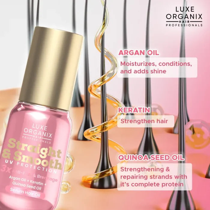 LUXE ORGANIX
STRAIGHT & SMOOTH UV PROTECTION HAIR SERUM OIL - ANTI-FRIZZ & BREAKAGE 60ML