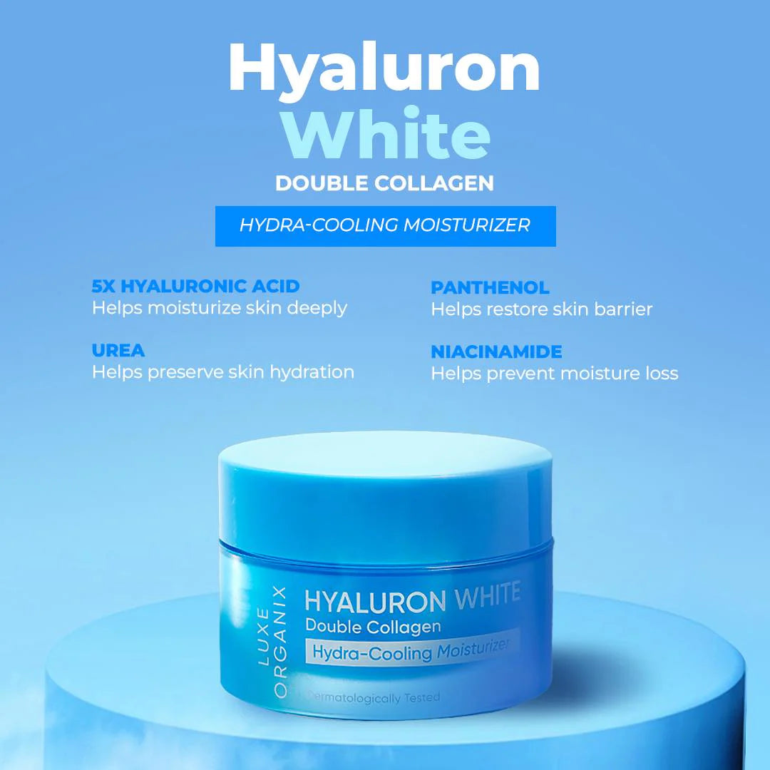 LUXE ORGANIX Hyaluron White Double Collagen Hydra-Cooling Moisturizer 50g