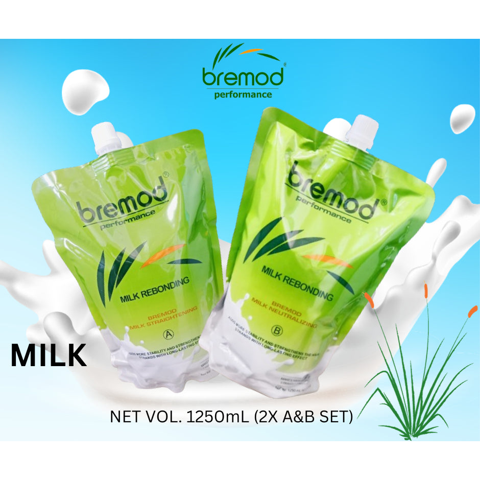 BREMOD Milk Rebonding Set (Step 1 Hair Straightening & Step 2Hair Neutralizing)| 2 x 1250ml