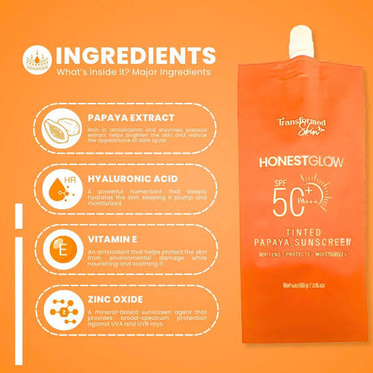 Honest Glow Tinted Papaya Sunscreen Spf50 PA +++ 50g