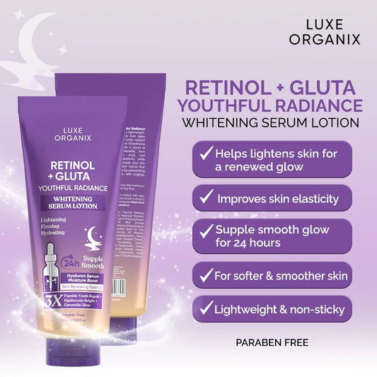 Luxe Organix Retinol + Gluta Youthful Radiance Whitening Serum Lotion 350ml