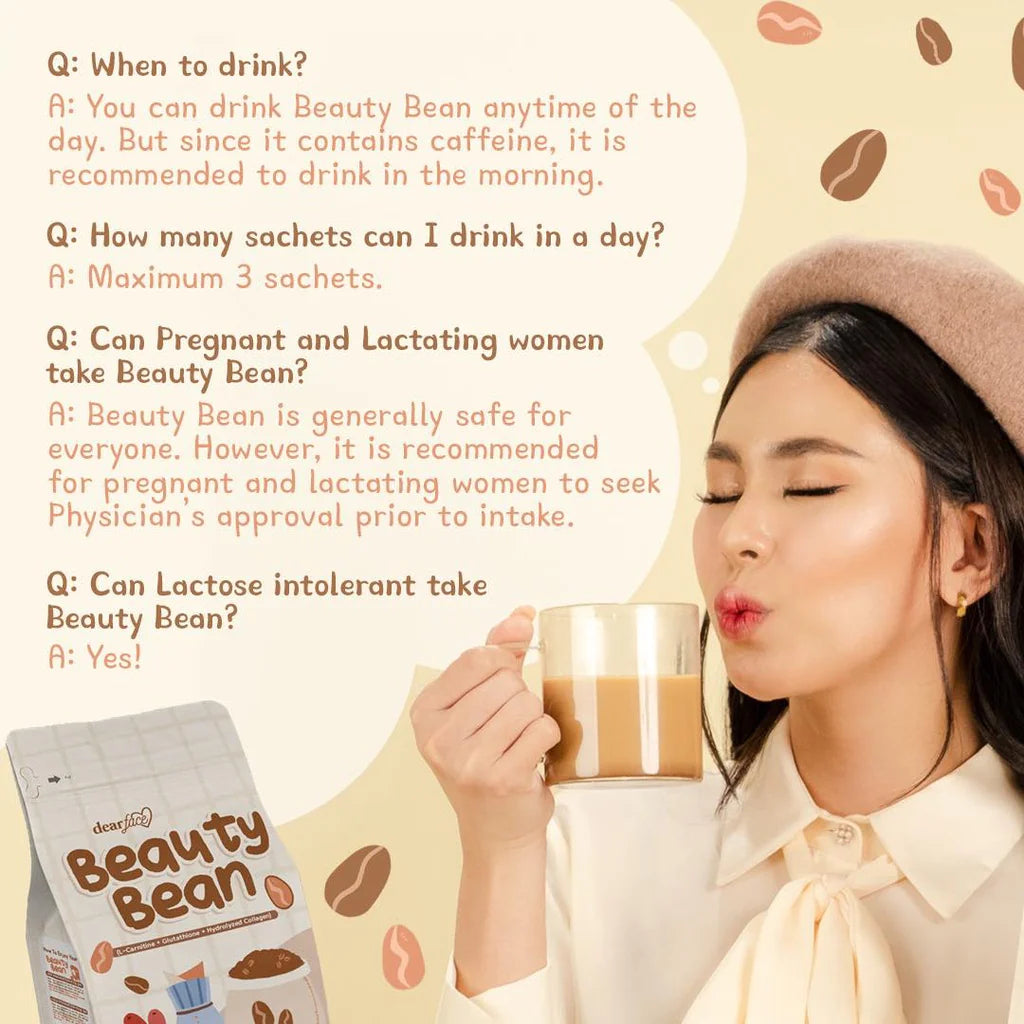 DEAR FACE BEAUTY BEAN PREMIUM KOREAN MOCHA COFFEE (COLLAGEN & GLUTATHIONE DRINK- 18g X 10 SACHETS)