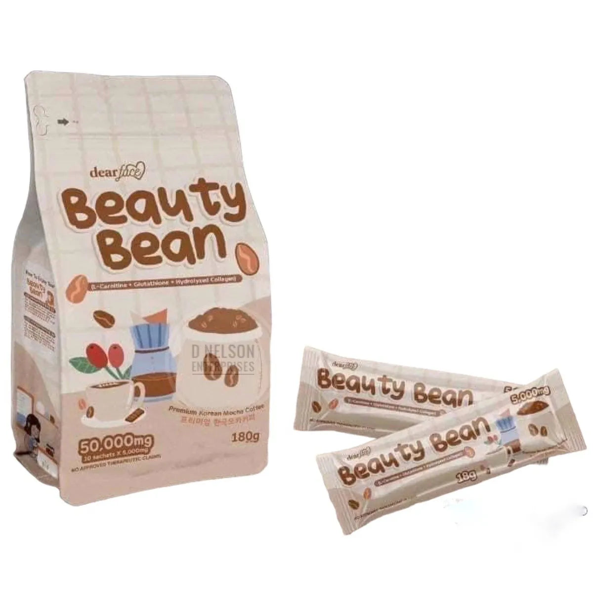 DEAR FACE BEAUTY BEAN PREMIUM KOREAN MOCHA COFFEE (COLLAGEN & GLUTATHIONE DRINK- 18g X 10 SACHETS)