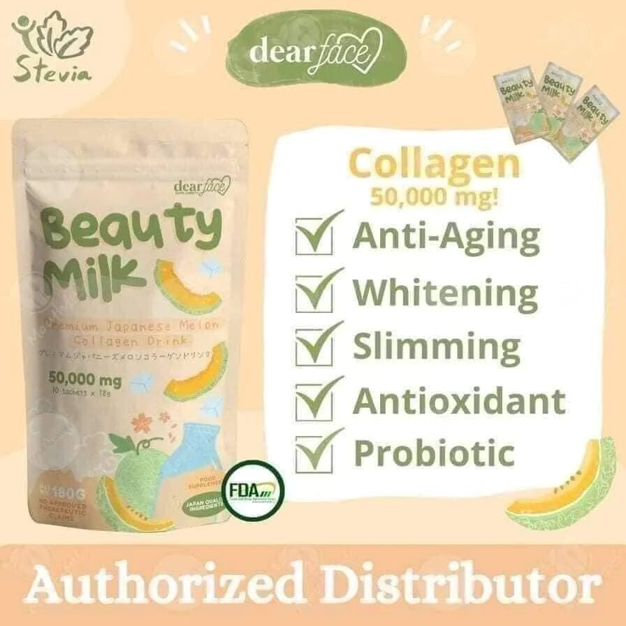 Dear Face Beauty Milk Premium Japanese Melon Collagen Drink 18gX10 sachets